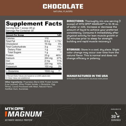 MTN OPS Magnum Protein Powder 23g Protein per Serving Whey Protein Blend with BCAAs Low Sugar Gluten Free 30 Servings Chocolate