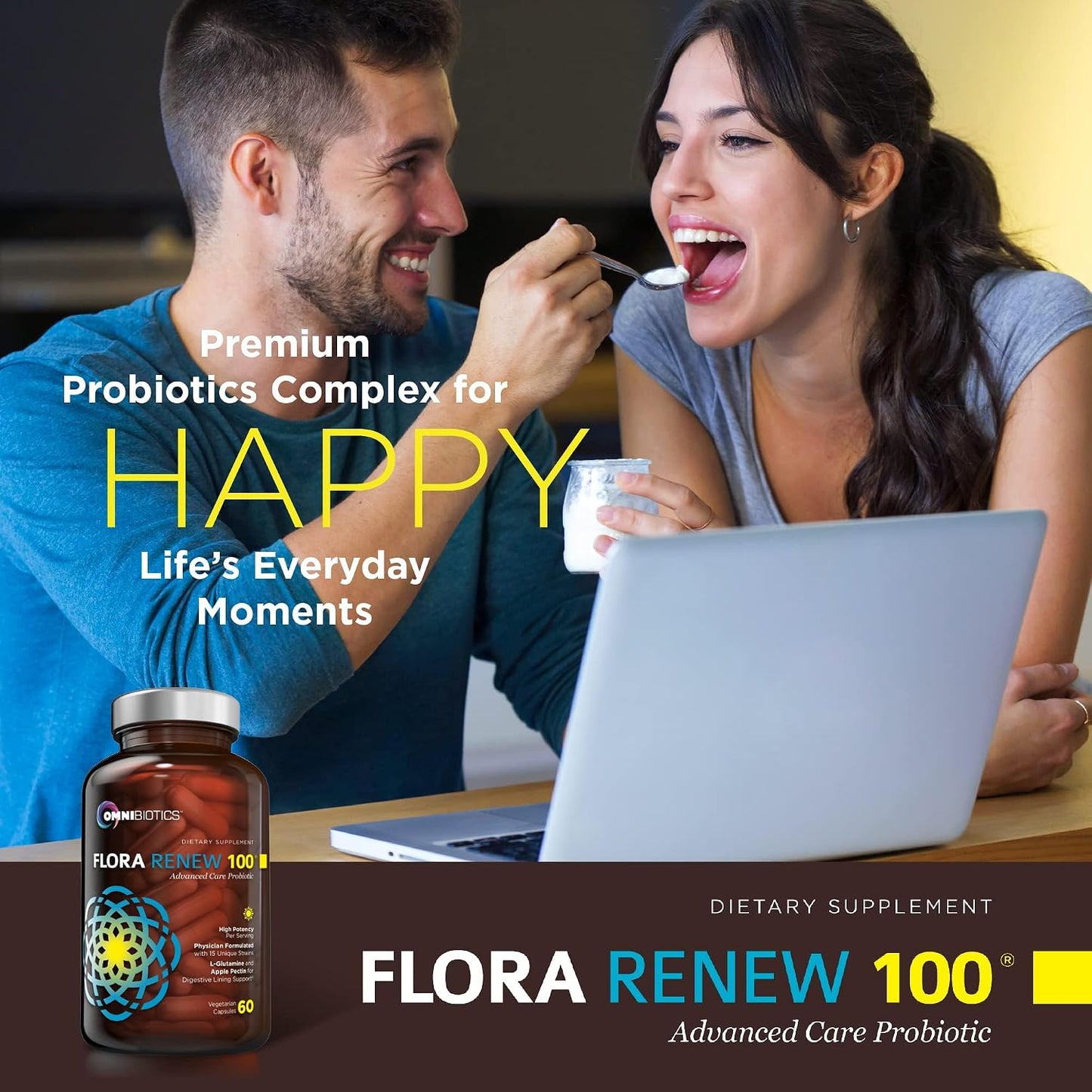 100 Billion Probiotics - 15-Strain Probiotic for Women & Men, DRCaps Delayed Release, Prebiotics, L-Glutamine, Apple Pectin, Gut Lining Support, Shelf Stable, Non-GMO, 60 Vegan Capsules for Adults
