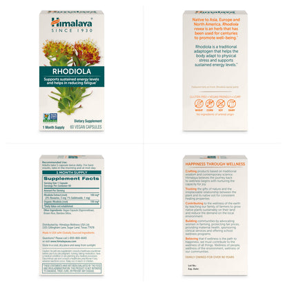 Himalaya Rhodiola Rosea Extract - Herbal Rhodiola Rosea Supplements for Supporting Stress Relief, Energy, and Exercise Endurance - Vegan, Gluten Free, 250 mg, 60 Capsules