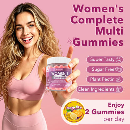 Womens Multivitamin Gummy, Methylated Multivitamin for Women, GLP-1 Friendly, Biotin, Iron, Collagen, Methylfolate, B Complex, Women's Complete Support, Hair Skin and Nails Vitamins, No Sugar, 60 Cts
