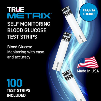 TRUE METRIX Self Monitoring Blood Glucose Test Strips, 100 Count | Blood Glucose Test Strips Compatible with TRUE METRIX Family of Self Monitoring Blood Glucose Meters, Value Pack