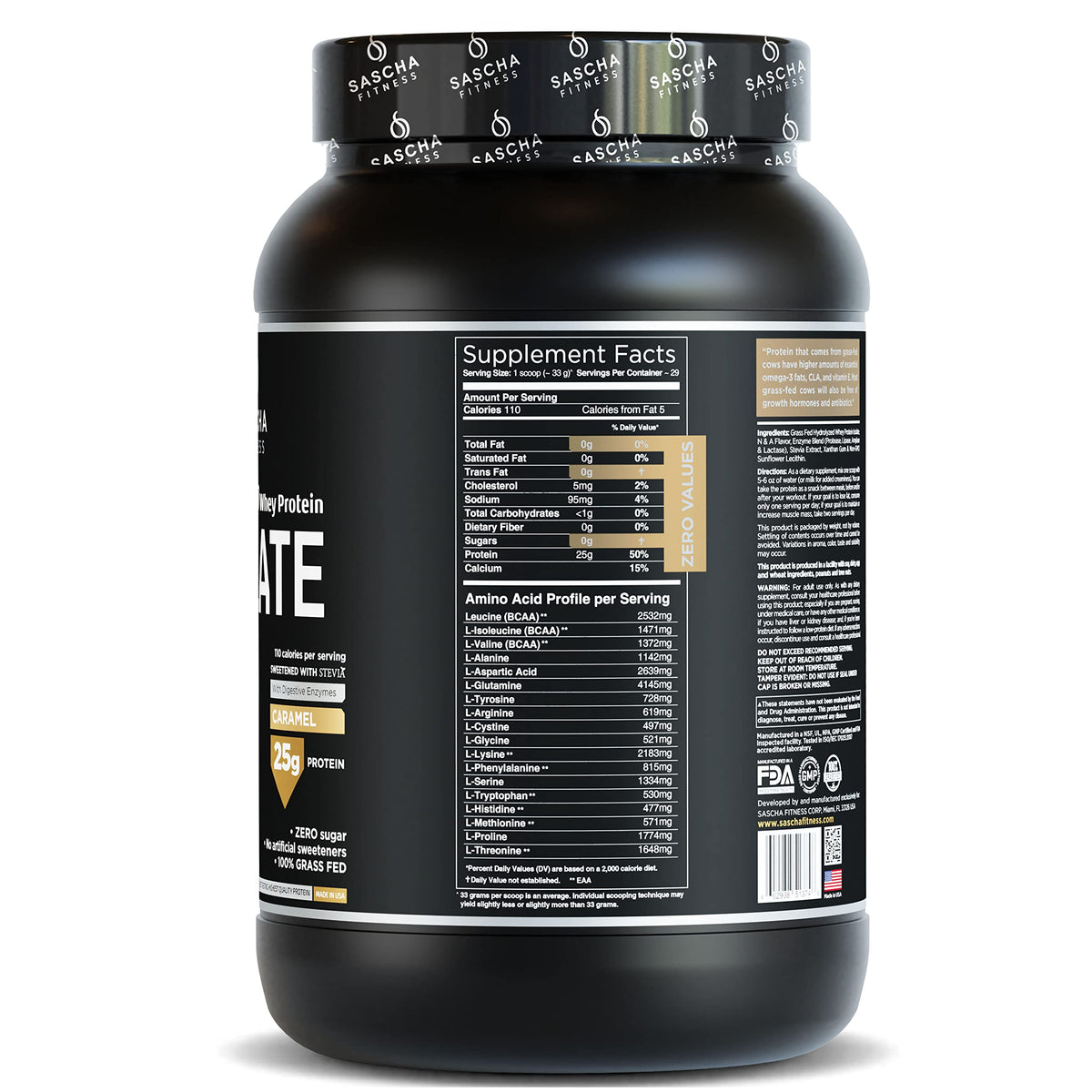SASCHA FITNESS Hydrolyzed Whey Protein Isolate,100% Grass-Fed (2.11 Pounds)