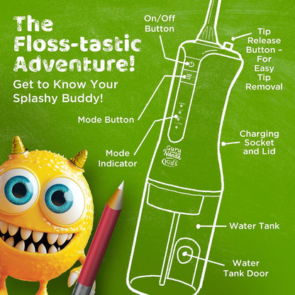 GuruNanda Kids Water Flosser Cordless, Braces-Friendly, Ages 6+, White, 1ct