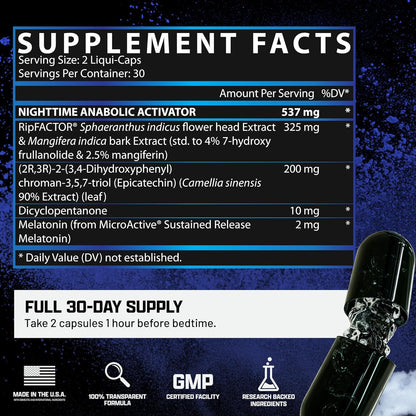 Nutrex Research Anabol Nighttime Sleep Support Supplement and Anabolic Muscle Builder for Men Post Workout Recovery Strength and Muscle Growth Capsules Count 60