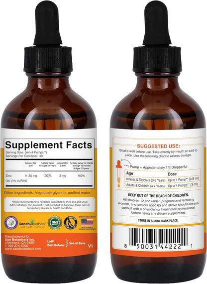 Sandhu Herbals Liquid Zinc Drops 4 Oz & Zinc Capsules 60 Count Supplement | Supports Immune and Skin Health| Made in USA