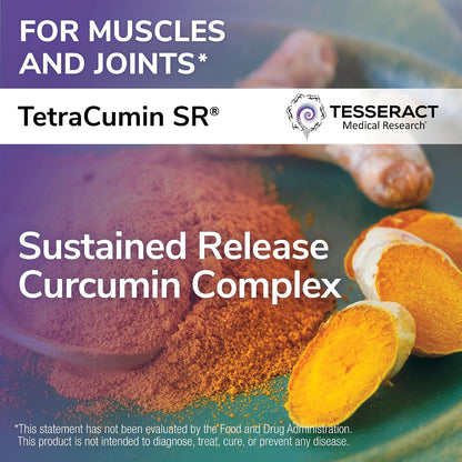 Tesseract TetraCumin SR Turmeric Curcumin Supplement, 120 Capsules | Sustained Release, Metabolite, Supports Joint Comfort, Mobility & Flexibility, For Women & Men, Curcuma Capsules, Gluten Free