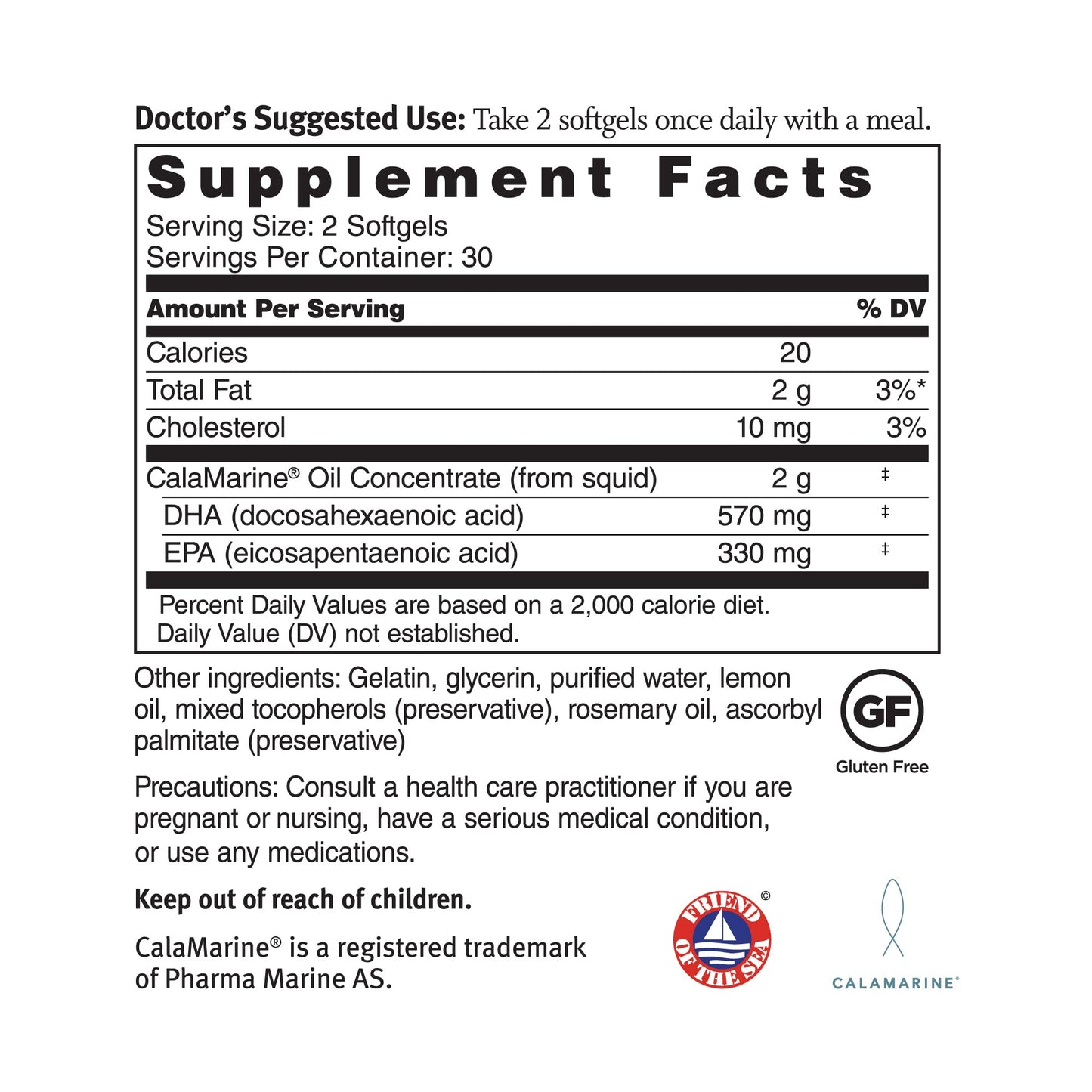 Dr. Sinatra CalaMarine Omega 3 Supplement with DHA and EPA, Clinical Grade for Brain, Heart, and Eye Health, 60 Softgels