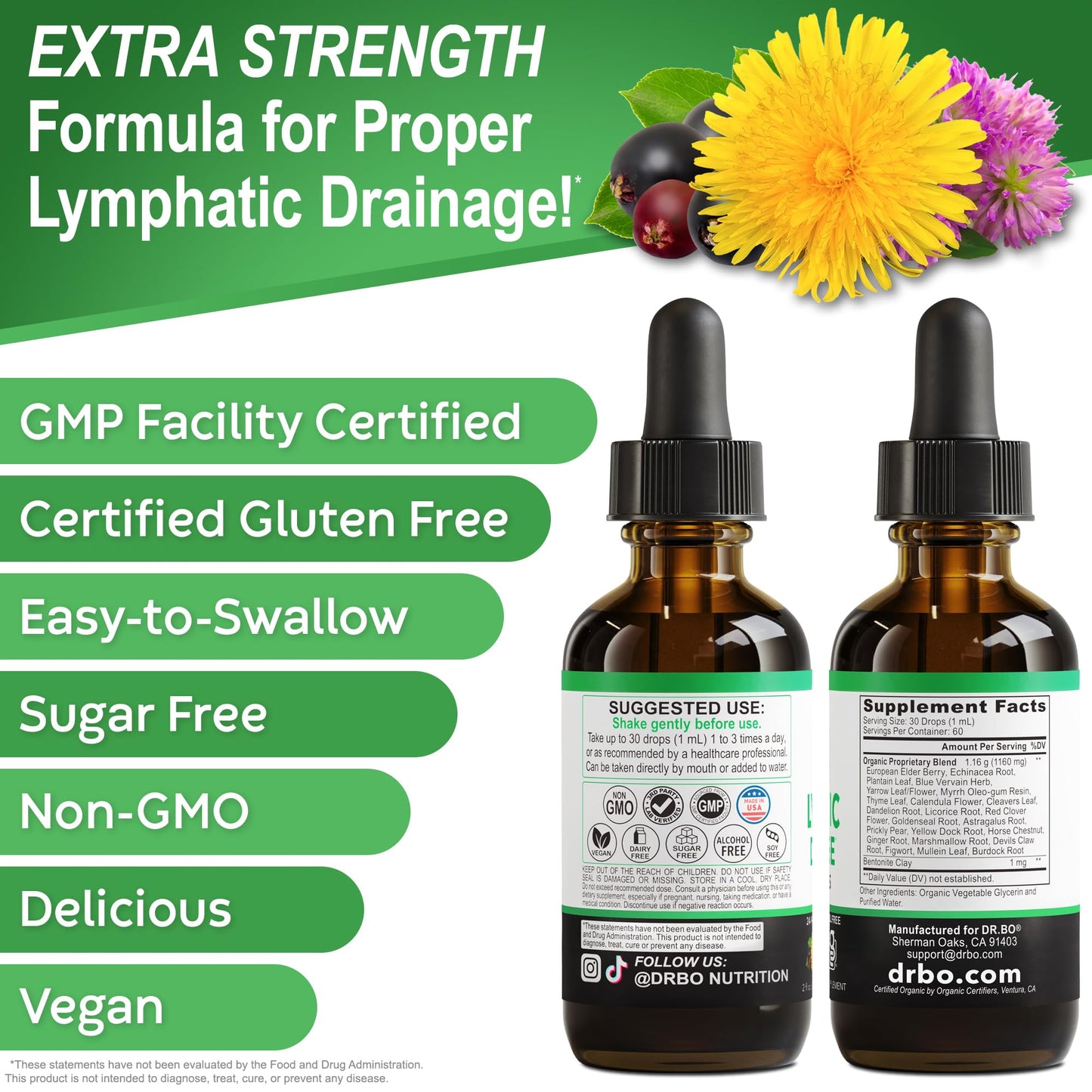 Lymphatic Drainage Supplements Drops - Organic Lymphatic Support Liquid Drops Cleanse with Echinacea, Lymph System Support Supplement, Lymph Node Detox Cleanse System Drainage - 1oz Non-GMO Organics
