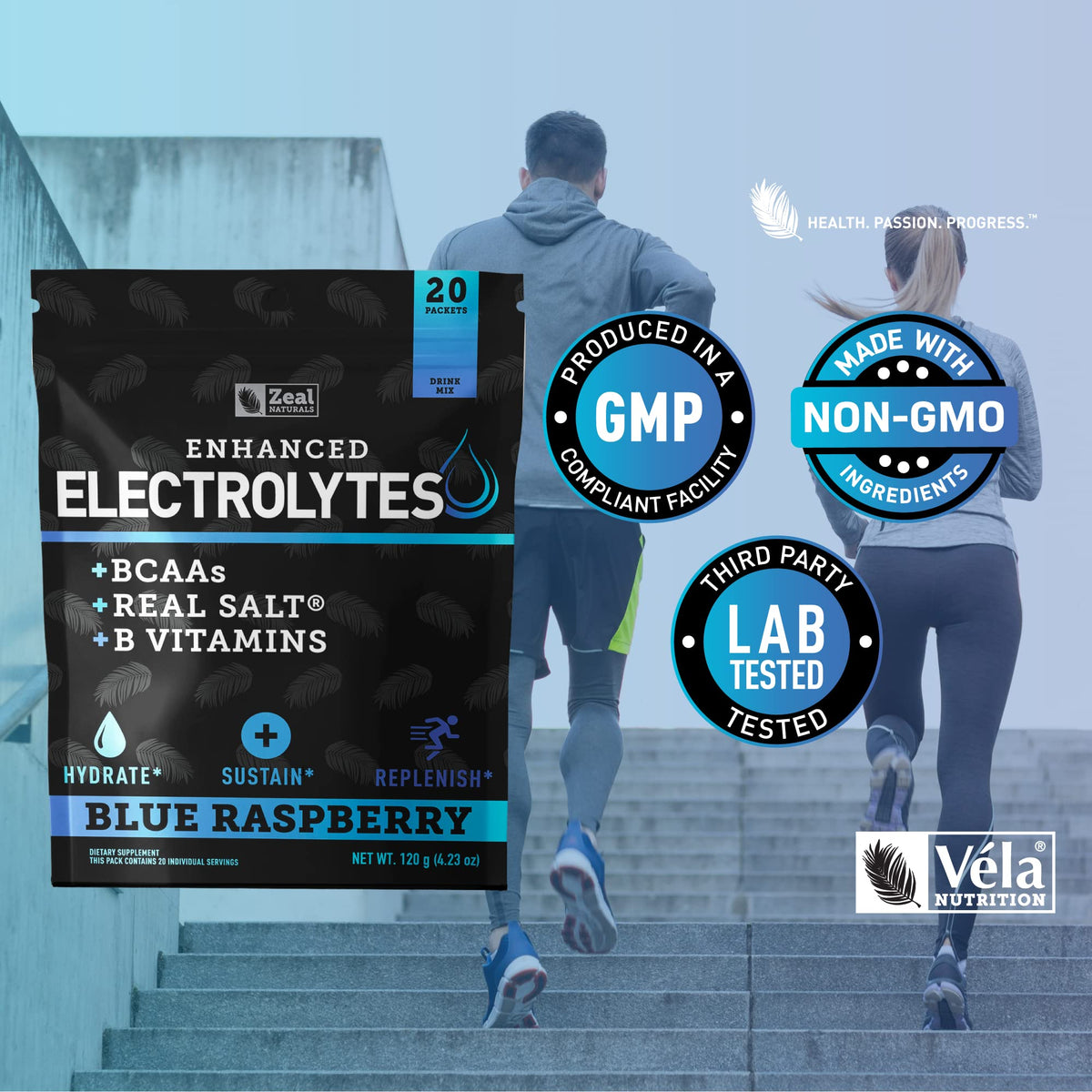 Enhanced Powder Stick Packs (Blue Raspberry - 20 Packets) Sugar Free + BCAA B-Vitamin
