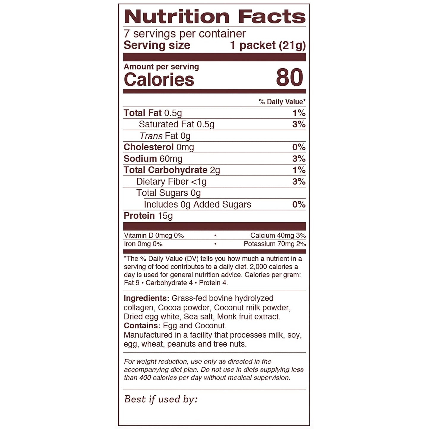 Dr. Kellyann Keto Cocoa Hot Chocolate Packets (7 Servings) – Grass-Fed Collagen & Coconut Milk, Sugar-Free, Keto-Friendly, 1 Pack