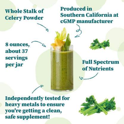 Nature Restore Organic Whole Celery Powder (8 oz). Entire Stalk with Digestive Fiber for Bloating Support, Gut Health & Hydration. Shelf-Stable No-Juicer-Needed Morning Greens Tonic, 37 Servings
