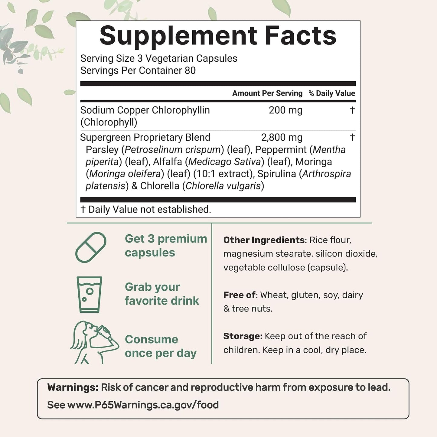 Micro Ingredients Chlorophyll Super Greens Complex | 240 Veggie Capsules with Parsley, Moringa, Spirulina, Chlorella, & More | Gluten-Free, No Additives