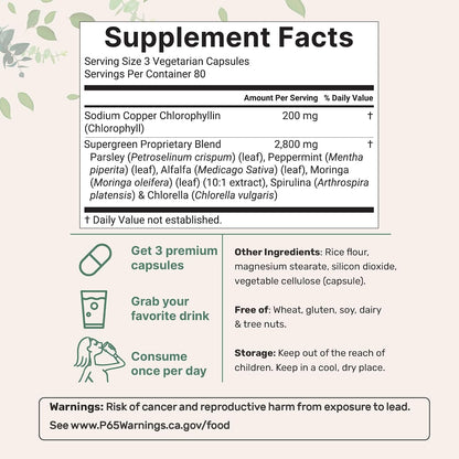 Micro Ingredients Chlorophyll Super Greens Complex | 240 Veggie Capsules with Parsley, Moringa, Spirulina, Chlorella, & More | Gluten-Free, No Additives