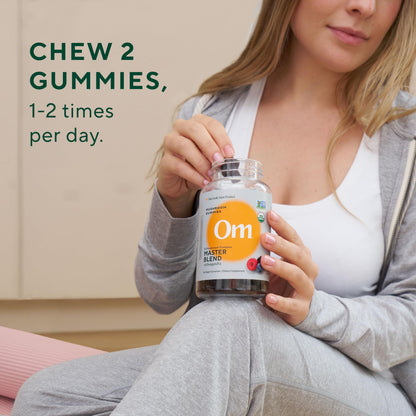 OM MUSHROOM SUPERFOOD Master Blend Mushroom Gummies – Organic 10-Mushroom Complex with Ashwagandha – Supports Immunity, Gut Health & Stress Relief – Mixed Berry Flavor – 28 Servings, 56 Count.