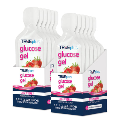 TRUEplus Glucose Gel Pouch, 15g Carbohydrates, Fruit Punch Flavor, 6 Pack | 15g Fast-Acting Carbohydrates Per Serving, Fat Free, Gluten Free, Boosts Energy, Great Tasting and Easy to Use