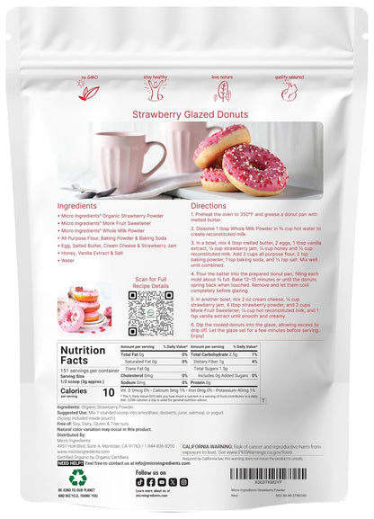 Organic Strawberry Powder, 1 Lb | 100% Natural Fruit Powder | Freeze-Dried Strawberries Source | No Sugar & Additives | Great Flavor for Drinks, Smoothie, & Beverages | Non-GMO & Vegan Friendly
