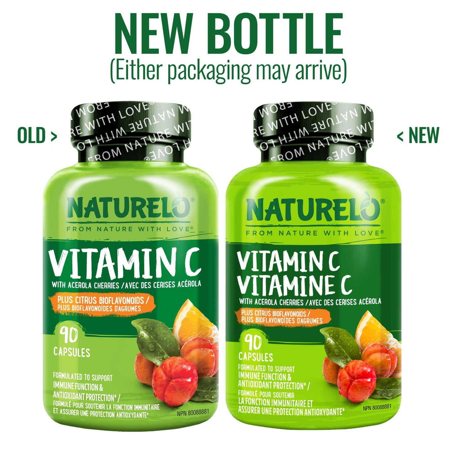 NATURELO Vitamin C with Organic Acerola Cherry Extract and Citrus Bioflavonoids - Vegan Supplement - Immune Support - 500 mg VIT C per Cap - Non-GMO - 90 Capsules
