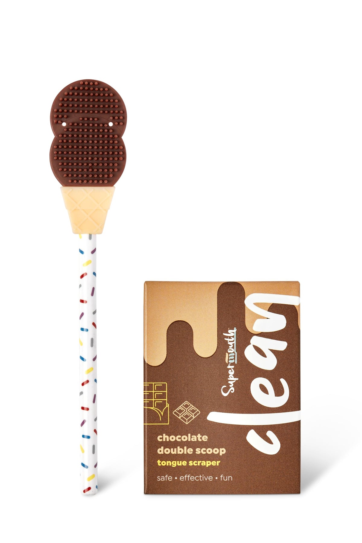SuperMouth Kids Tongue Scraper 6-12 for Bad Breath, Double Scoop Vanilla