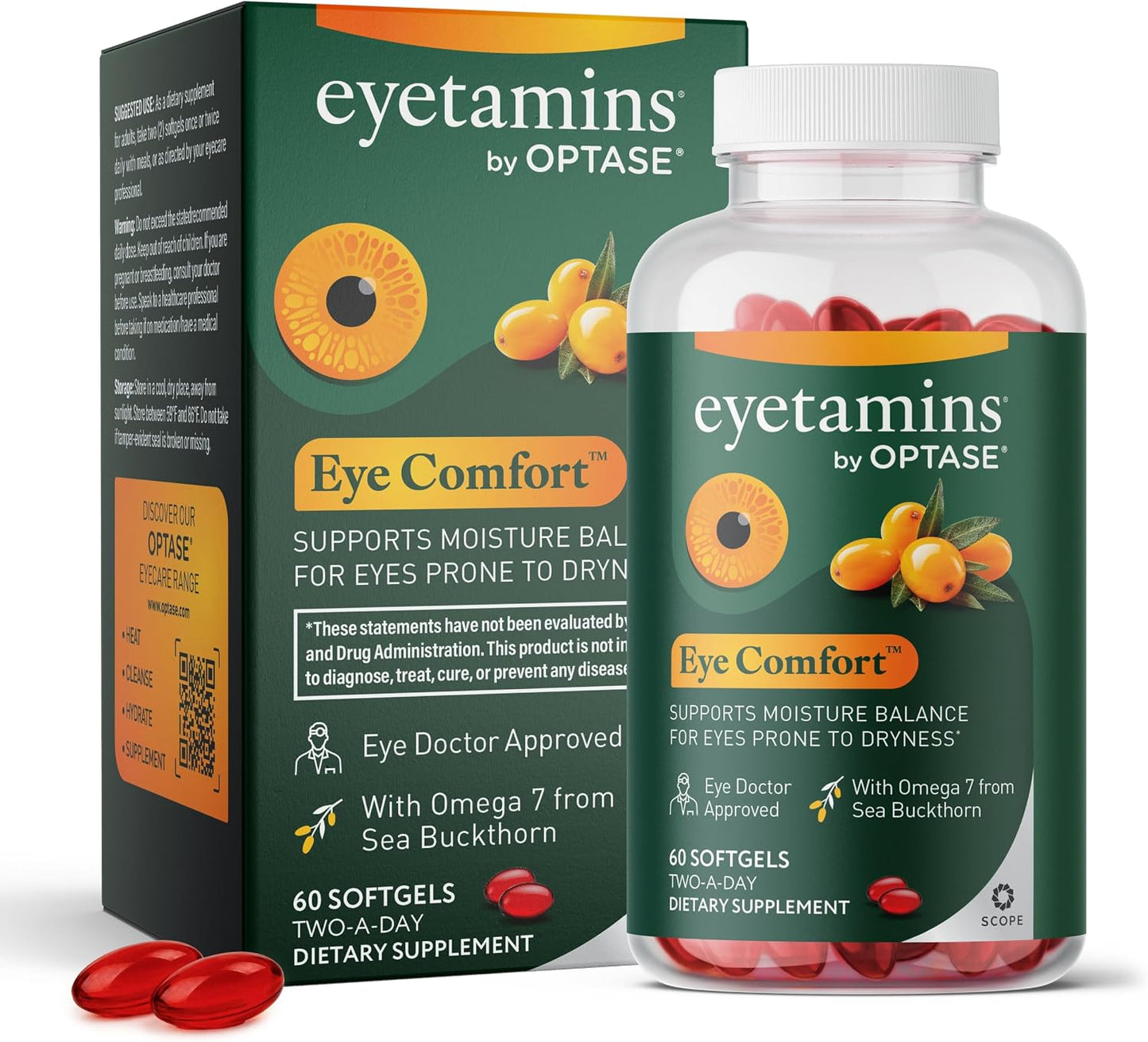 eyetamins® by OPTASE® Eye Comfort™ - 60 Softgels - Eye Doctor Recommended - an Omega-Based Eye Supplement formulated to Support Moisture Balance and Eye Comfort from Within. Plant Based Soft gels.