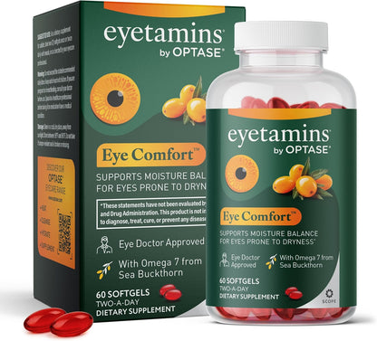 eyetamins® by OPTASE® Eye Comfort™ - 60 Softgels - Eye Doctor Recommended - an Omega-Based Eye Supplement formulated to Support Moisture Balance and Eye Comfort from Within. Plant Based Soft gels.