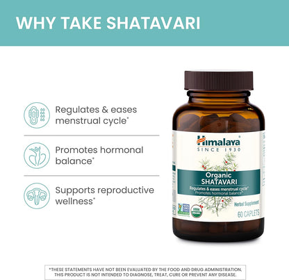 Himalaya USDA Organic Shatavari Capsules - Shatavari Capsules for Women, Promotes Hormone Balance and Menstrual Cramp Relief - Vegan, Gluten Free, 1300 mg, 60 Caplets