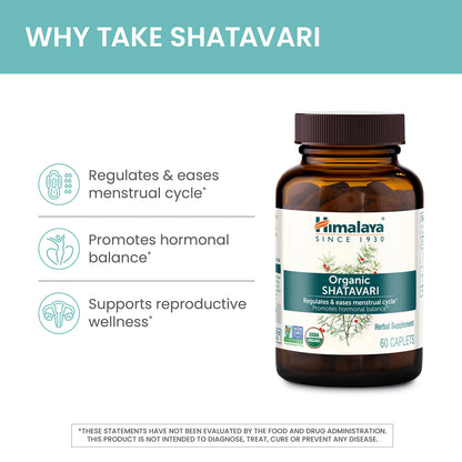Himalaya USDA Organic Shatavari Capsules - Shatavari Capsules for Women, Promotes Hormone Balance and Menstrual Cramp Relief - Vegan, Gluten Free, 1300 mg, 60 Caplets