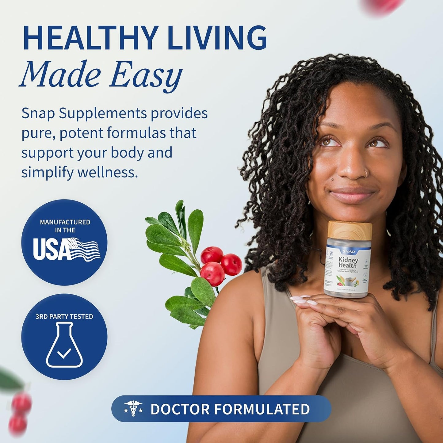 Snap Supplements Kidney Health Support Supplement for Women & Men, 60 Count | Organic Cranberry Extract, Grape Seed Extract, Urinary Tract Support, Non-GMO Vegan Formula