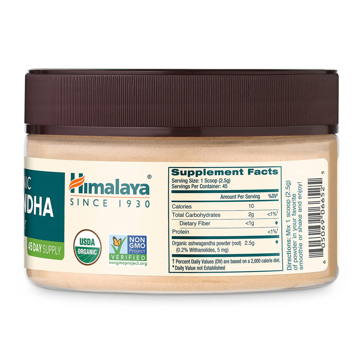 Himalaya USDA Organic Ashwagandha Root, 670 mg, 60 Day Supply, 60 Caplets