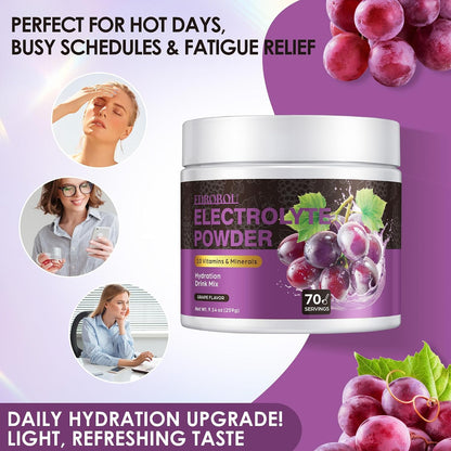 Sugar Free Electrolyte Powder Grape Flavor 70 Servings Refreshing Hydration with Potassium, Sodium & Magnesium Gluten-Free, Ideal for Athletes