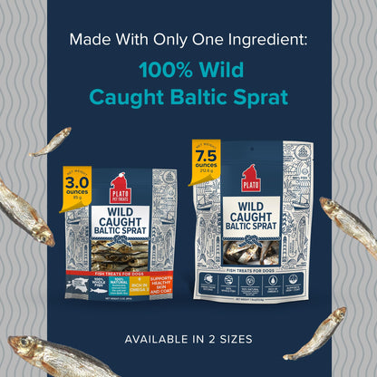Plato Pet Treats Fish Dog Treats - Air-Dried, Single Ingredient Pet Treat - Omega 3 & 6 Fatty Acids to Support Skin and Coat - 100% Whole Fish - Wild Caught Baltic Sprat - 3 oz - 2 Pack