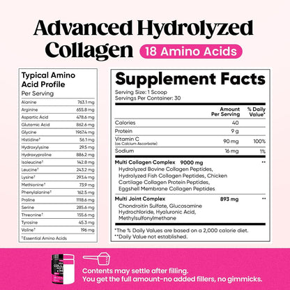 Multi Collagen Powder Type I II III V X, Hydrolyzed Collagen Peptides | With MSM, Glucosamine Chondroitin, Hyaluronic Acid & Vitamin C to Support Skin, Hair, Nails & Joint Health, Unflavored