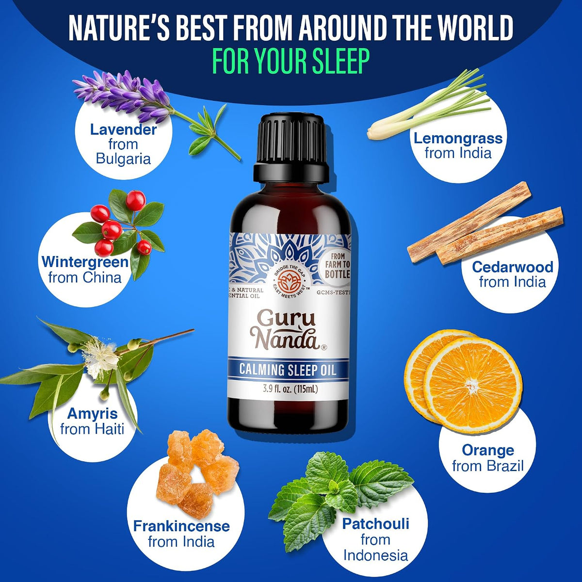 GuruNanda Calming Sleep Essential Oil, Blend of 100% Natural, Pure & Undiluted Essential Oils, Promote Relaxation, Calmness & Restful Sleep, 3.9 fl oz