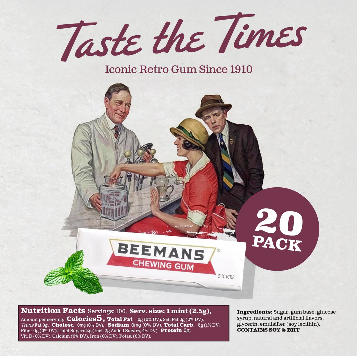 Gerrit's 20 Count Variety Gum Pack - Clove, Beeman's, Teaberry, & Black Jack Nostalgic Chewing Gum Bulk Pack, Old-Fashioned Candy, 4 Flavors, Old School Candy