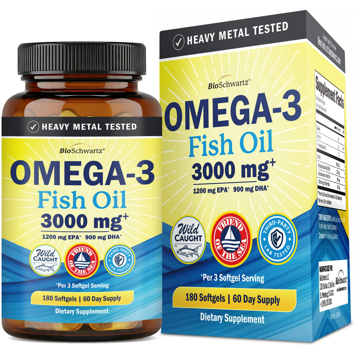 Triple Strength Omega 3 Fish Oil 3000mg for Women and Men, 90 Softgels