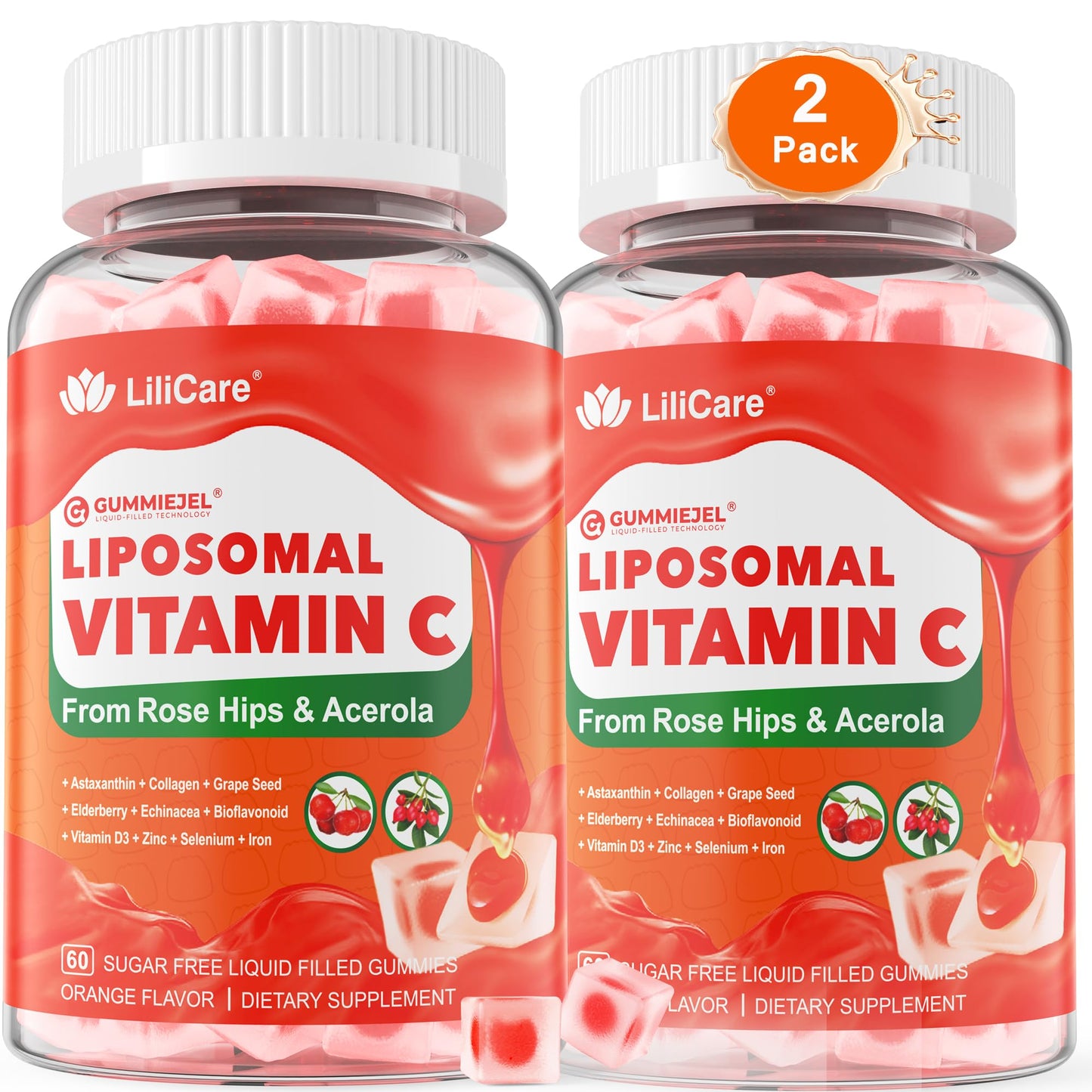 Natural Liposomal Vitamin C 1000mg Gummies for Adults & Kids 9+, Chewable Vitamin C w/ 11mg Zinc, D3, Elderberry, Echinacea, , Bioflavonoid, Immune Support, Whole Food VIT C from Fruits, Sugar Free