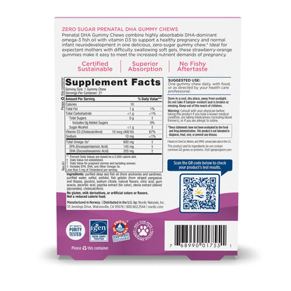 Nordic Naturals Zero Sugar DHA Prenatal Vitamin Gummies, Strawberry Orange Flavor - 27 Gummies