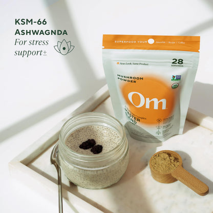 Om Master Blend Mushroom Powder – Organic Mushroom Supplement with 10 Mushrooms and Ashwagandha - Support Immunity, Gut Health & Stress Relief, 3.17 oz (40 Servings)