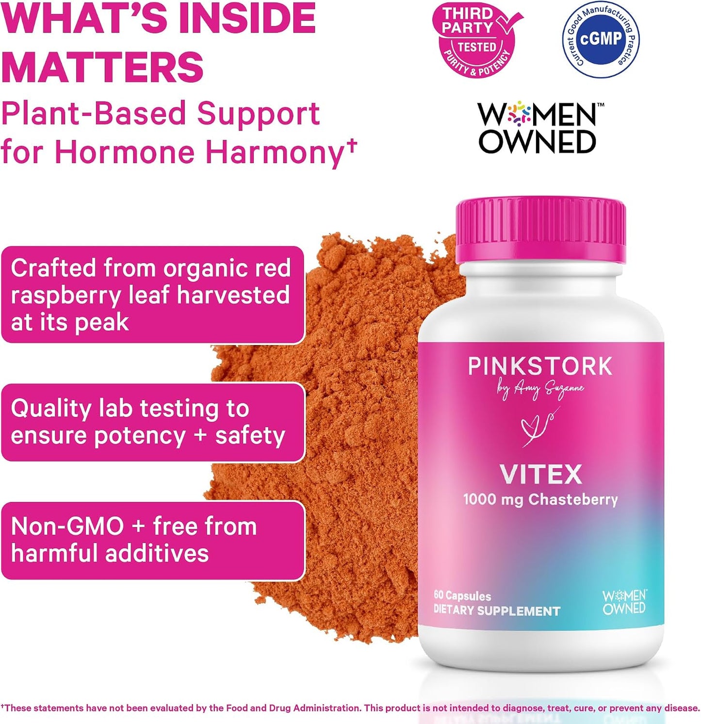 Pink Stork Organic Vitex, 1000 mg, 60 Vegan Capsules | Chaste Tree Berry, Plant-Based Support, Perimenopause & Hormonal Harmony, Supports Cycle Regularity & Hormone Balance