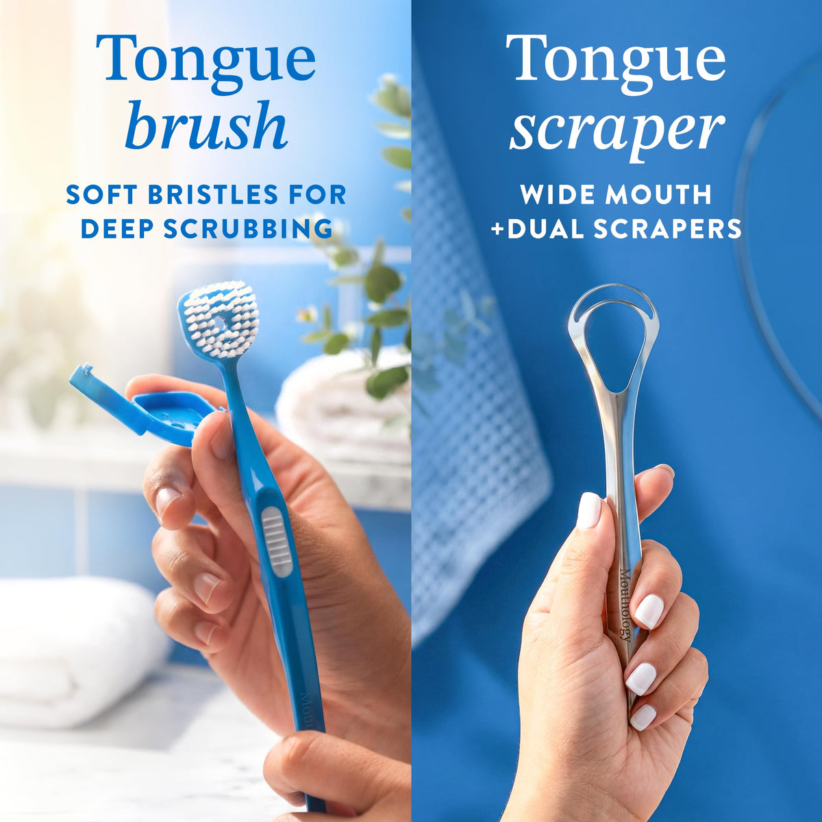 Mouthology Tongue Scraper for Adults (2 Pack), Reduce Bad Breath, Metal Tongue Scraper, Tongue Cleaner, Tongue Scraper, Stainless Steel Tongue Scraper, Tongue Cleaner for Adults, Tongue Scrubber
