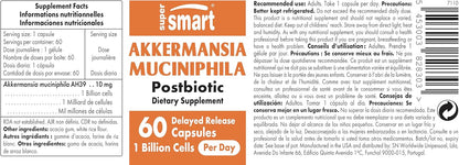 Supersmart Akkermansia Muciniphila 1 Billion TFU per Day (Pasteurized Probiotic) - Enhanced Absorption - Postbiotic Supplement | Non-GMO & Gluten Free - 60 Delayed Release Capsules