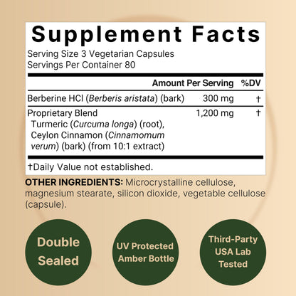 NatureBell Berberine Supplement 1,500mg with Ceylon Cinnamon & Turmeric Root, 240 Veggie Capsules | 97% Pure Berberine HCL | Supports Balanced Sugar Levels & Heart Health | Vegan, Non-GMO
