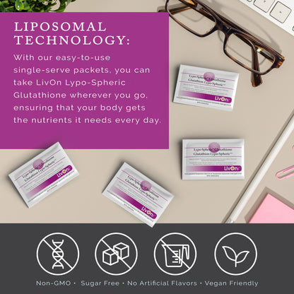LivOn Laboratories Lypo-Spheric Glutathione - 30 Packets – 450 mg Glutathione Per Packet – Liposome Encapsulated for Maximum Bioavailability – Professionally Formulated – 100% Non-GMO