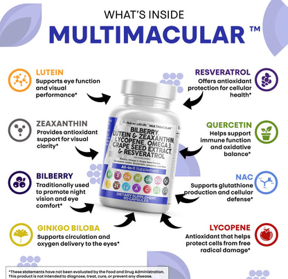 Clean Nutra Eye Vitamins with Bilberry Lutein and Zeaxanthin Supplements Lycopene 40mg Resveratrol Grape Seed Astaxanthin for Eyes - Eye Care Health Support Eye Vitamin and Mineral Supplement