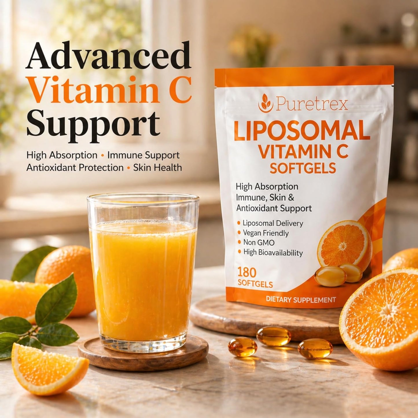 Liposomal Vitamin C 1000mg Softgels, 180 Vegan Softgels, High Absorption Vitamin C Supplement with Zinc, Acerola Cherry, Quercetin & BioPerine, Immune, Skin & Antioxidant Support, Made in UK