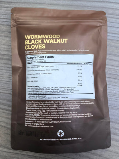 VivoNu 18-in-1 Black Walnut Wormwood, Rapid Gut Cleanse & Digestive Health with Clove, Garlic, Turmeric, Pumpkin Seed, Oregano, Berberine & More, 2 Bag