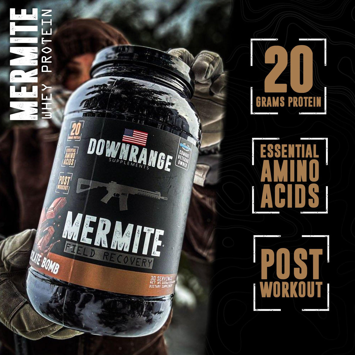 DownRange Supplements Mermite Whey Protein Powder, Post Workout Muscle Recovery