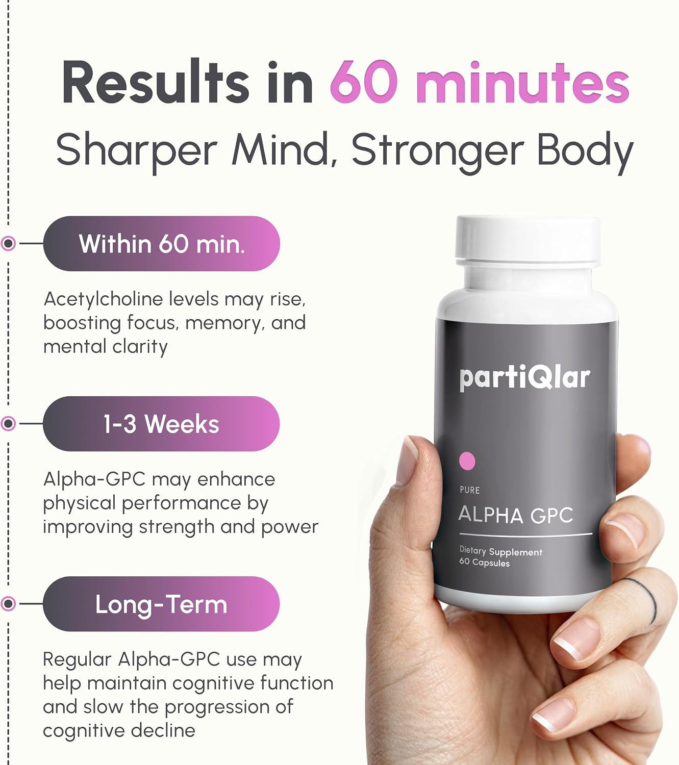partiQlar Alpha GPC 300mg - Nootropic Brain Memory & Focus Support, 60 Caps