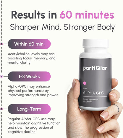 partiQlar Alpha GPC 300mg - Nootropic Brain Memory & Focus Support, 60 Caps