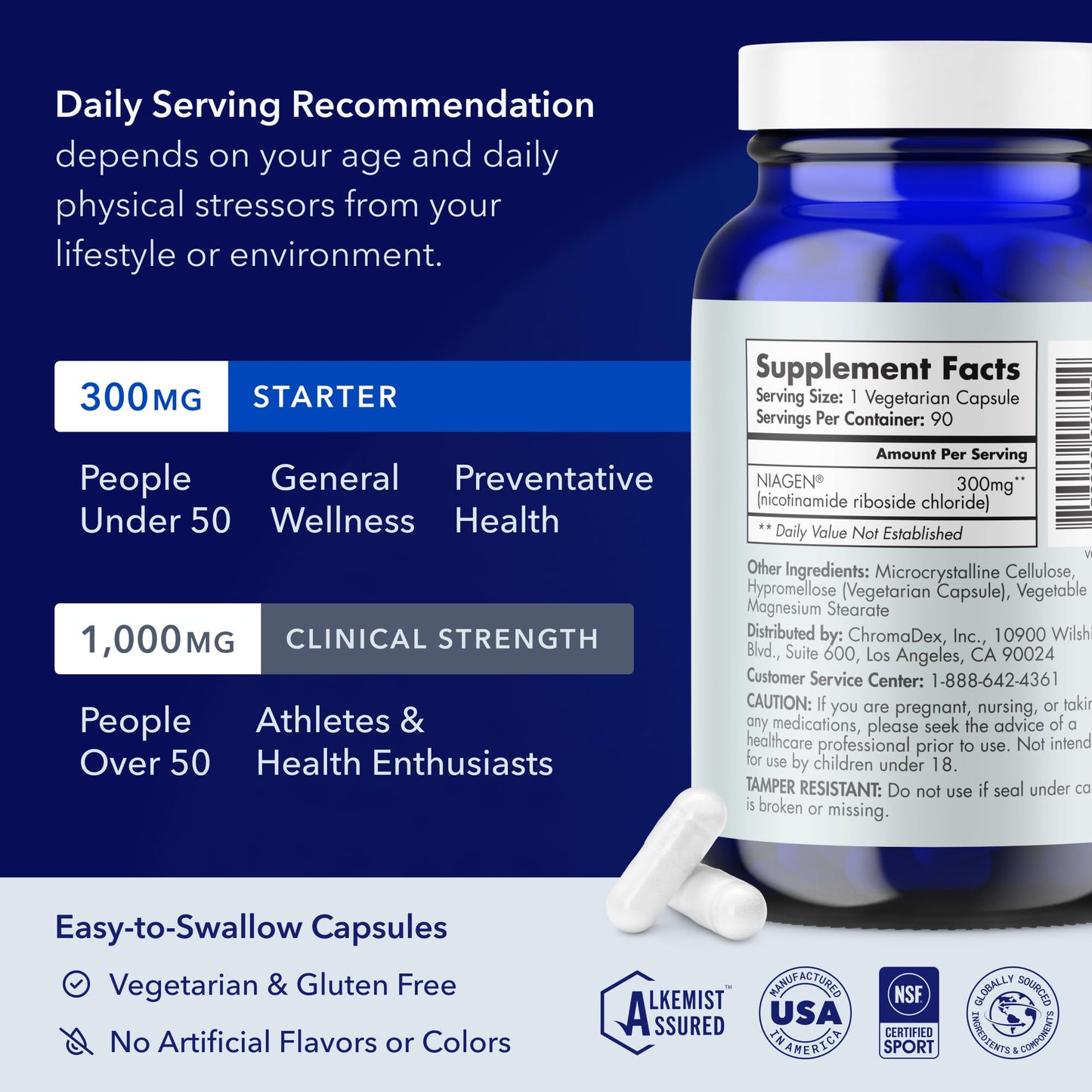TRU NIAGEN Patented NAD+ Supplement, 300mg Niagen, 30 Servings | Nicotinamide Riboside (NR) Take 1 Daily | 1 Bottle