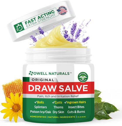 Owell Naturals Drawing Salve Ointment Fast Acting Formula for Ingrown Hair, Boil and Cyst, Maximum Strength for Splinters Remover, Bug and Spider Bites, Bee Stings, Poison Ivy. (1 Fl Oz (Pack of 1))
